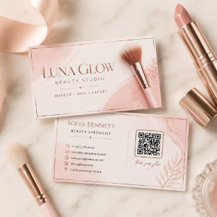 Cartão De Visita Salão de Beleza Rosa Bege Dourado Feminino