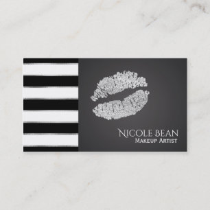 Cartão De Visita Salão de Beleza Silver Lips Glam Chic Maquiagem