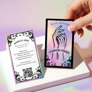 Cartão De Visita Salão de Beleza Unhas Holográficas Iridescentes Lu