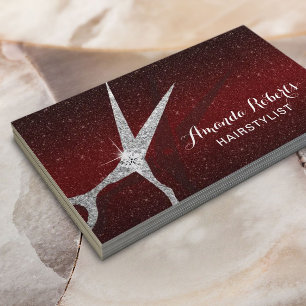 Cartão De Visita Salão de beleza vermelho moderno do brilho de