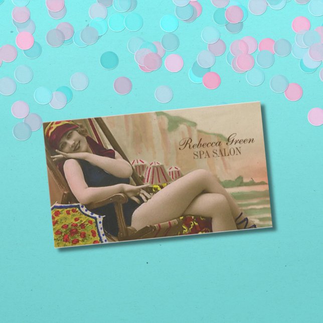 Cartão De Visita salão de bronzeamento retro de biquíni (retro swimsuit fashion beauty tanning salon business card)