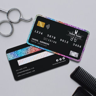 Cartão De Visita Salão de Cabelo com Brilho Holográfico Moderno no