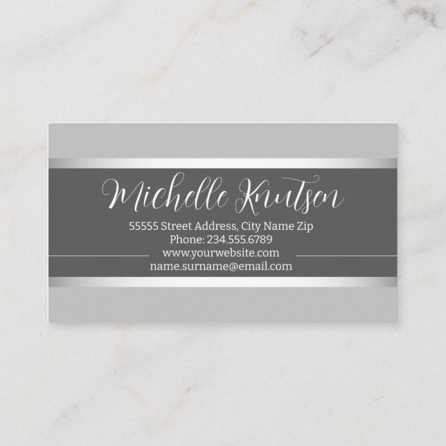 Cartão De Visita Salão de Cabelo do Artista de Makeup Modern Silver (Verso)