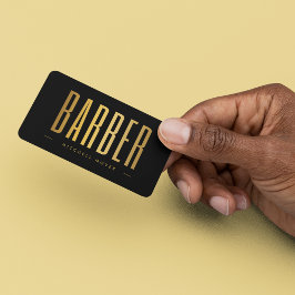 Cartão De Visita Salão de Cabelo e Barbear Black & Gold Minimalista