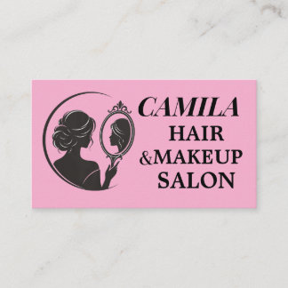 Cartão De Visita Salão de Cabelo e Maquiagem Rosa Elegante Beleza F