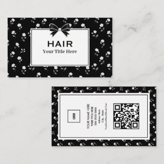 Cartão De Visita Salão de Cabelo Floral Preto e Branco Cabeleireiro