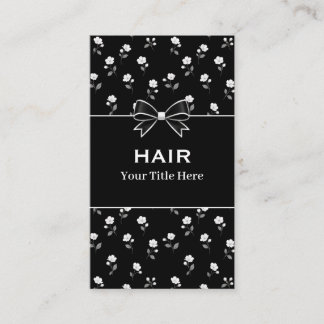 Cartão De Visita Salão de Cabelo Floral Preto e Branco Hairdresser