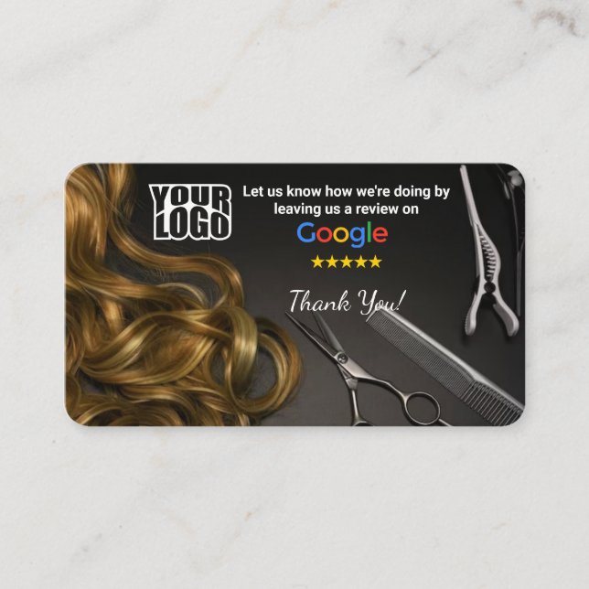 Cartão De Visita Salão de Cabelo Google Review Modelo com QR (Frente)