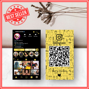 Cartão De Visita Salão de Cabelo Instagram Amarelo Código QR de M