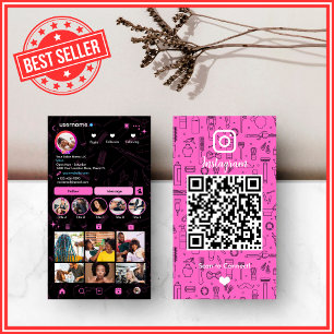 Cartão De Visita Salão de Cabelo Instagram Rosa QR Code para Rede