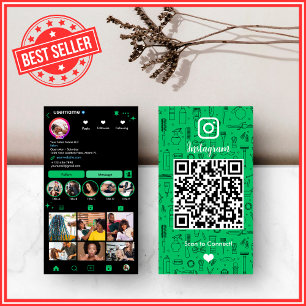 Cartão De Visita Salão de Cabelo Instagram Verde QR Code para Red