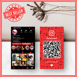 Cartão De Visita Salão de Cabelo Instagram Vermelho Código QR de