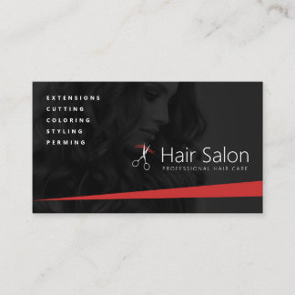Cartão De Visita Salão de Cabelo Negro e Vermelho, cabeleireiro