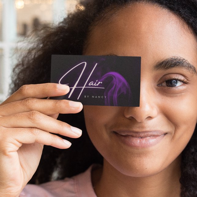 Cartão De Visita Salão de Cabelo Neon, Fumaça Roxa (Criador carregado)