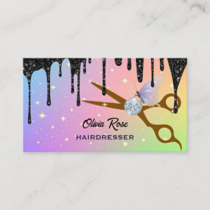 Cartão De Visita Salão de Cabelo Silver Scissors Beauty Drips Negóc