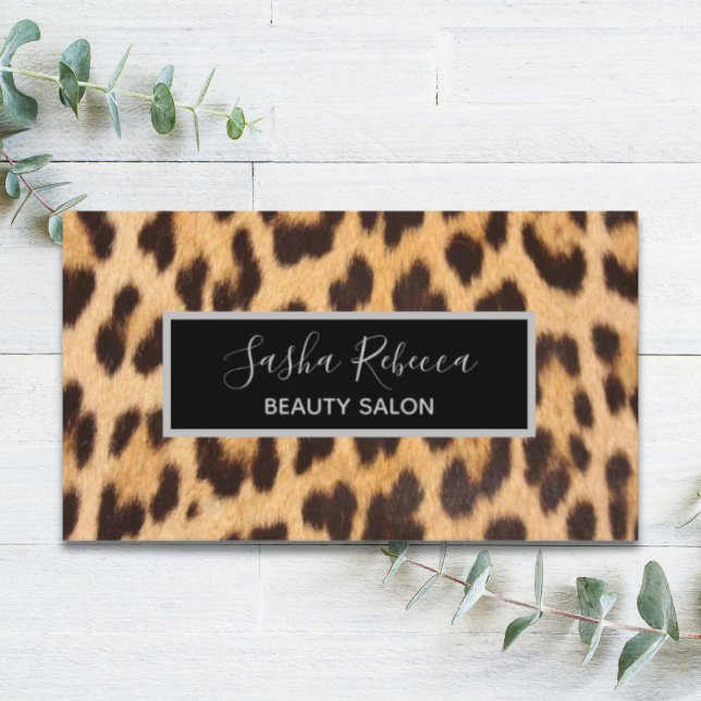Cartão De Visita salão de cabelos de beleza feminina SPA impressão- (girly chic beauty hair salon SPA leopard print Business Card)