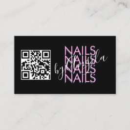 Cartão De Visita Salão de Cílios Ousados Código QR de Unhas Rosa Pr