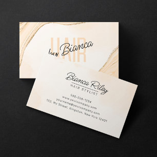 Cartão De Visita Salão de Estilista de Cabelo Ágata Dourada com Bri