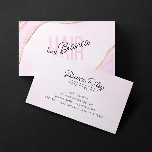 Cartão De Visita Salão de Estilista de Cabelo Pastel Rosa Dourado B