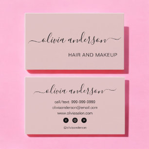 Cartão De Visita Salão de Maquiagem de Cabelo Simples, Rosa Esbran