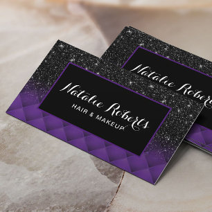 Cartão De Visita Salão de Padrão de Diamante Roxo de Brilho Negro