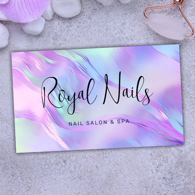 Cartão De Visita Salão de pregas Holográfico de Cabelo de Comutação (Holographic Makeup Hair SPA Nail Salon Business Card)