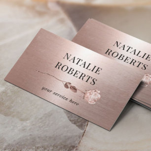 Cartão De Visita Salão de Rosa Metálico Dourado Moderno Rosa