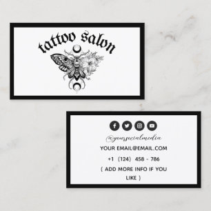 Cartão De Visita Salão de Tatuagem Borboleta Mariposa Preto & Branc