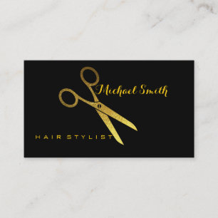 Cartão De Visita Salão de Tesoura Dourada Elegante Hair Stylist