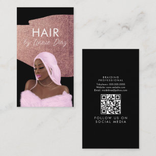 Cartão De Visita Salão de Trança de Cabelo Beleza Preto Script Rosa