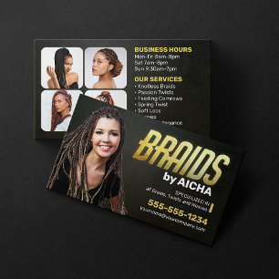Cartão De Visita Salão de Tranças Africanas Preto Dourado Cabeleire