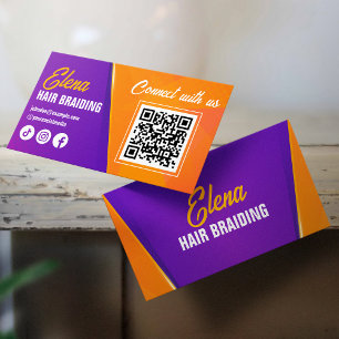 Cartão De Visita Salão de Tranças de Cabelo Roxo e Laranja Conecte-