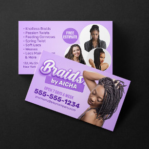Cartão De Visita Salão de Tranças de Cabelo Roxo Trancista Tranças