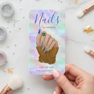 Cartão De Visita Salão de Unhas Chic Manicure Artista Elegante Opal