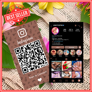 Cartão De Visita Salão de Unhas Chic Terracotta Instagram QR