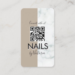 Cartão De Visita Salão de Unhas de Mármore Código QR Colorblock de