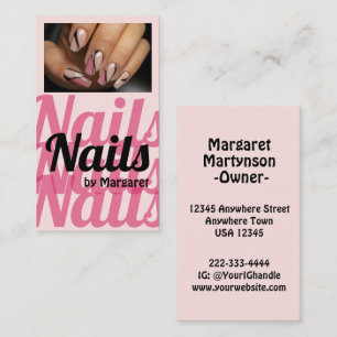 Cartão De Visita Salão de Unhas Foto Tipografia Negrito Rosa Corado