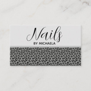Cartão De Visita Salão de Unhas Girly Gray Leopard Estampa de Anima