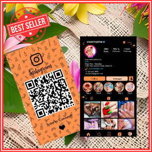 Cartão De Visita Salão de Unhas Instagram Laranja QR