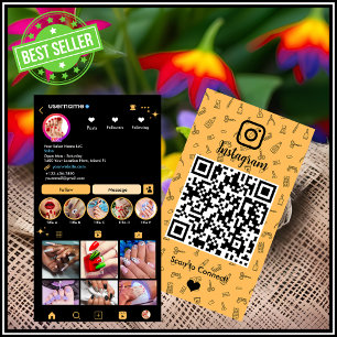 Cartão De Visita Salão de Unhas Instagram Pêssego QR Code para Re