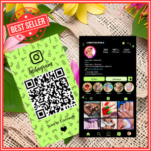 Cartão De Visita Salão de Unhas Instagram Verde Lima QR Mídia Soc