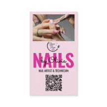 Salão de Unhas Logo Código Qr Foto Preto Rosa Choq