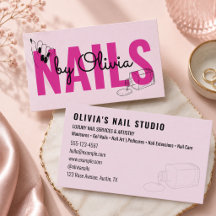 Salão de Unhas Moderno Rosa Bege Script Linha-Art