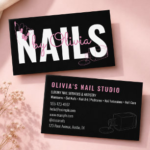 Cartão De Visita Salão de Unhas Moderno Rosa Bege Script Linha-Art
