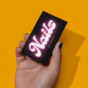 Cartão De Visita Salão de Unhas Neon Rosa
