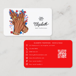 Cartão De Visita Salão de Unhas Patriótico Afro-Americano Branding