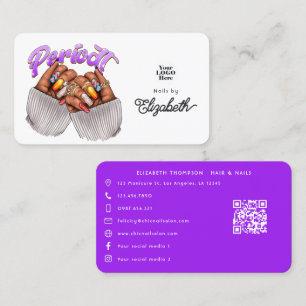 Cartão De Visita Salão de Unhas Preto Africano Americano Purple Per