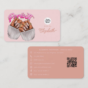Cartão De Visita Salão de Unhas Rose Gold e Blush Pink Periodt