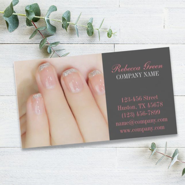 Cartão De Visita salão de unhas unhas elegante e cãozinho (girly chic elegant manicure nails nail salon business card)