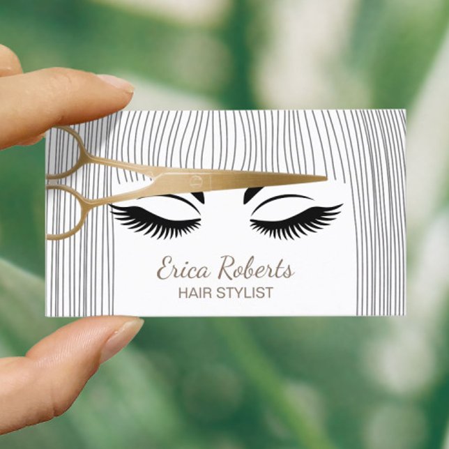 Cartão De Visita Salão Dourado de Tesoura e Cabelo de Menina (Criador carregado)